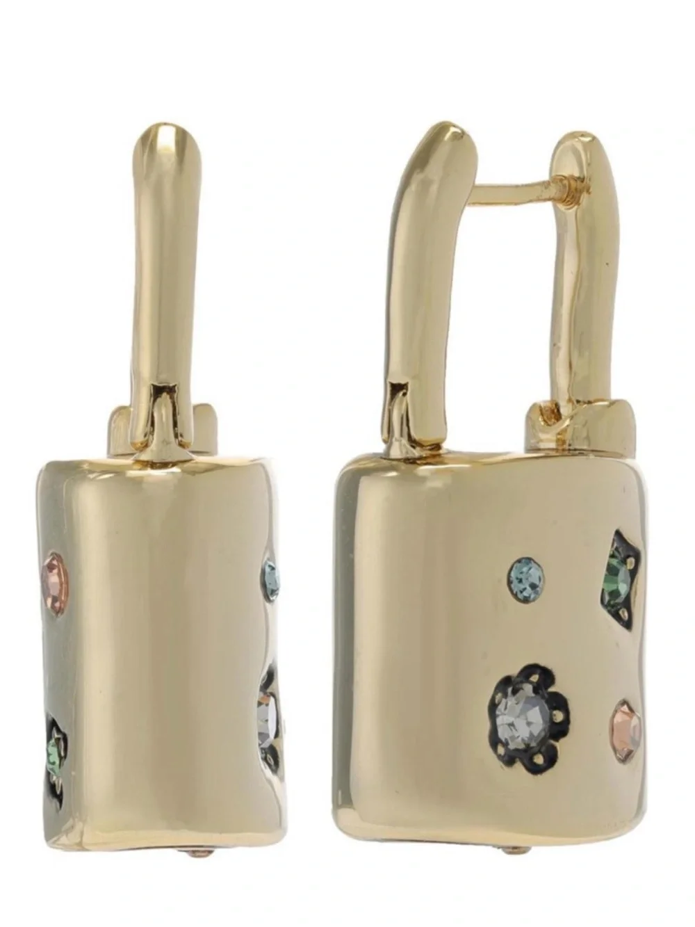 COACH Signature Gem Multicolor Crystal Padlock Hoop Earrings in Gold Tone - Picture 7 of 7
